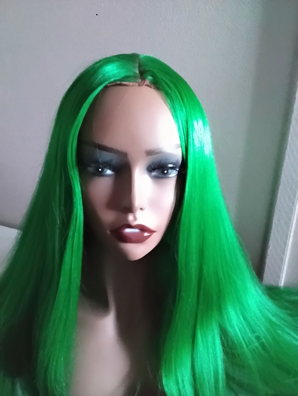Vibrant Green Long Straight Synthetic Wig - Center Part